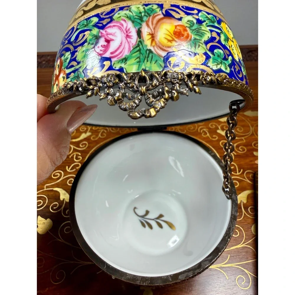 Vintage Limoges Hand Painted Egg Trinket Box